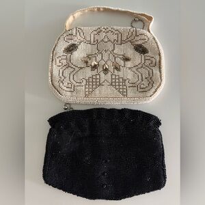 TWO BEAUTIFUL ANTIQUE SMALL EVENING BAGS… CREAM AND BLACK